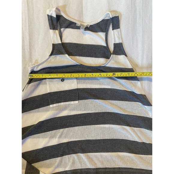 Cecico Women's White/Gray Striped Relaxed Sleeveless Tank With Pocket Medium - Picture 7 of 9